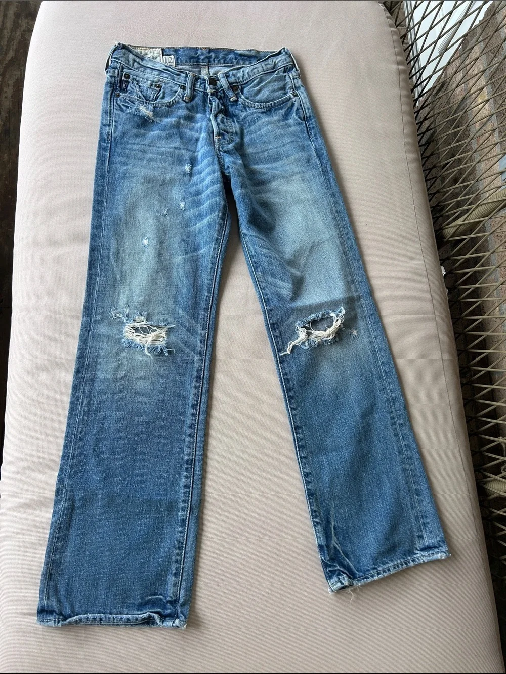 Girls abercrombie kids Distressed Light Blue low rise boot cut Jeans